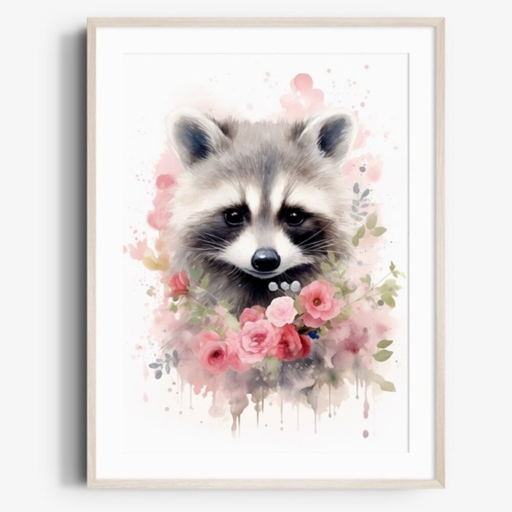 Cute Raccoon Watercolor Wall Art Illustration Print Poster Card Unframed
